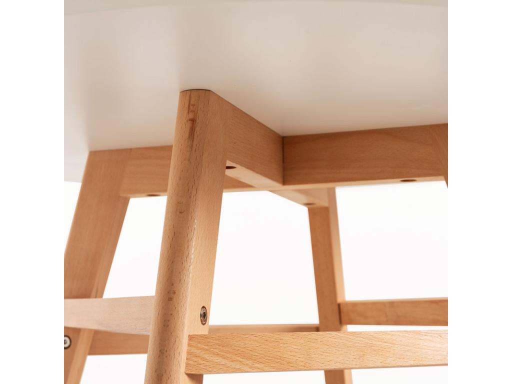 Table ronde 90cm scandinave blanche et pieds bois naturel Ligniva AUGJ10841