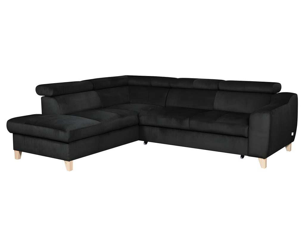Canapé d'angle convertible en tissu velours luxe 5 places Dekonao noir angle gauche YNXU43959