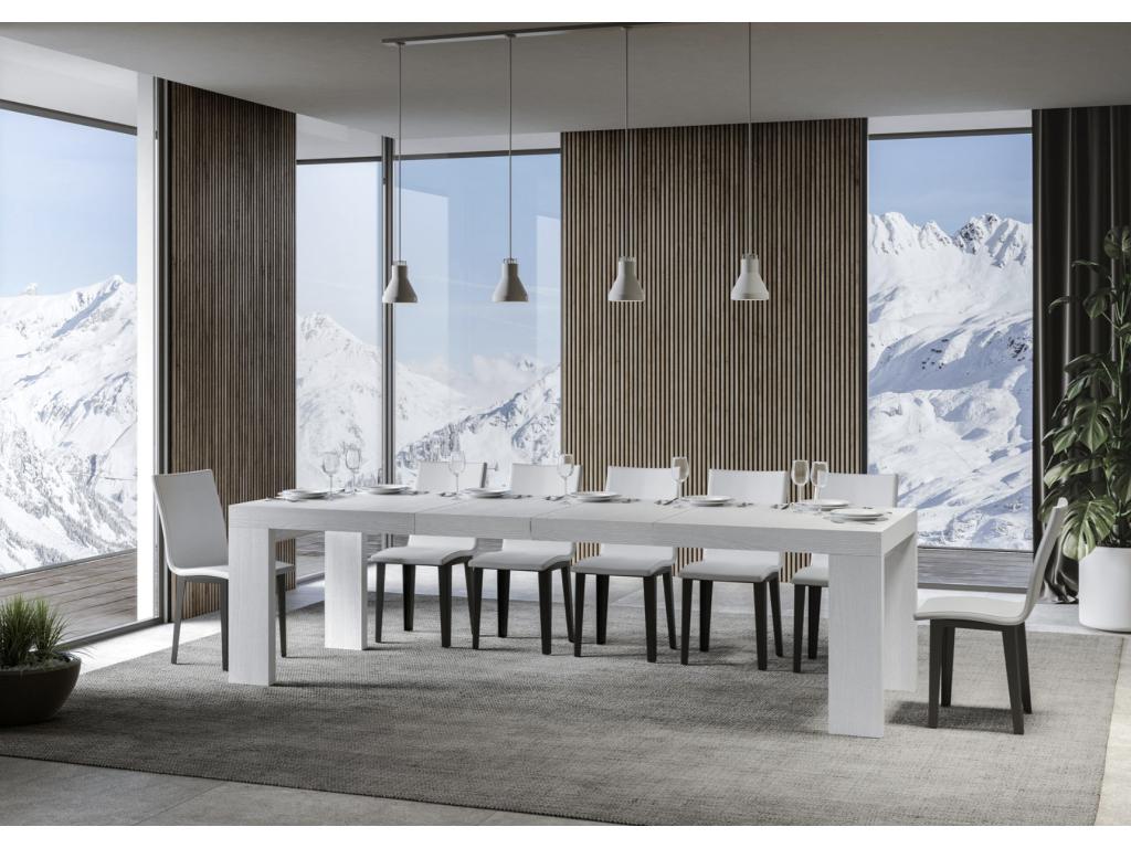 Table à manger extensible en bois Dekonao-Couleur Blanc-Support 4 pieds-2 rallonges épaisses-Largeur extensible 180 à 284cm BOTI87880