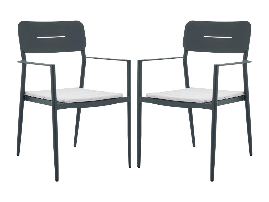 Lot de 2 fauteuils de jardin empilables en aluminium avec coussin blanc - Anthracite - Ligniva YCSO18446