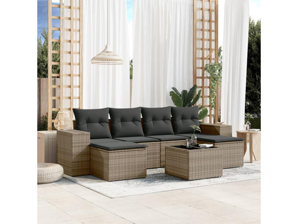 Salon de jardin avec coussins 7 pcs gris résine tressée VGGG17639