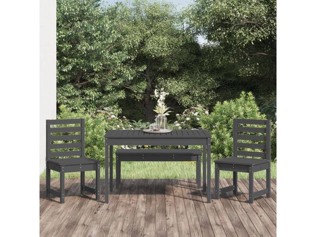 Ensemble à manger de jardin 4 pcs gris bois massif de pin QUEU43273