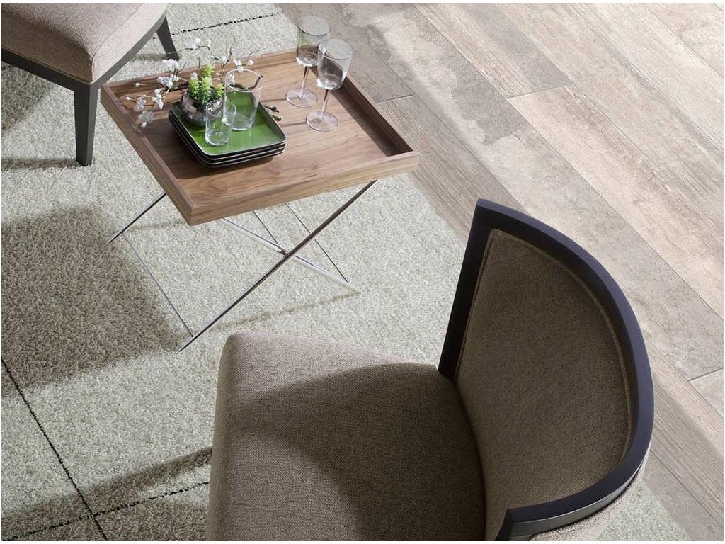 Table d'appoint en bois plaqué noyer et acier inoxydable Dekonao XJXA90505