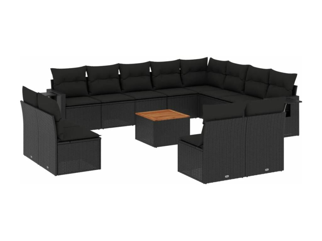 Salon de jardin avec coussins 13 pcs noir résine tressée ENAP70200