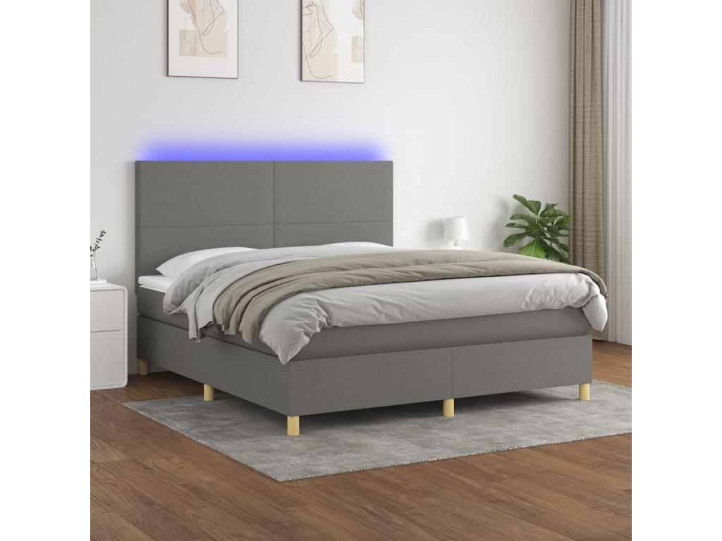Sommier tapissier et matelas et LED Gris foncé 160x200 cm Tissu IKWD62361