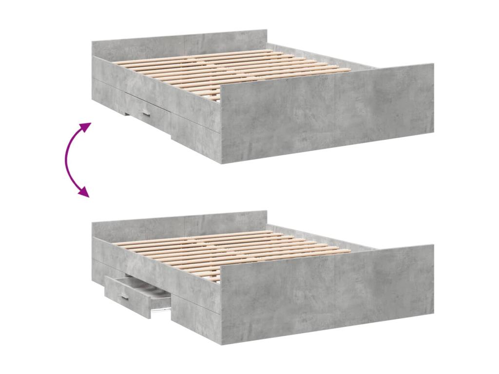 Cadre de lit à tiroirs gris béton 135x190 bois d'ingénierie AOQT11762